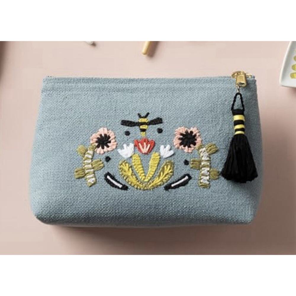 Danica Studio Frida Sweet Bees‎ Bee Floral Embroidery Small Cosmetic Pouch Bag